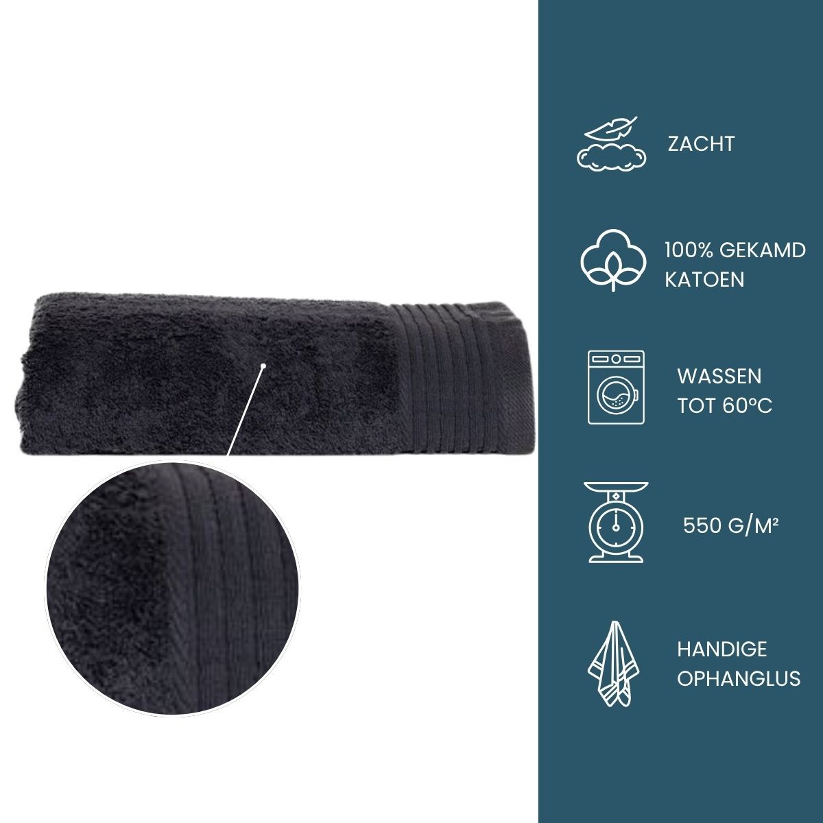 The One Baddoek Deluxe 60x110 550 gr Antraciet
