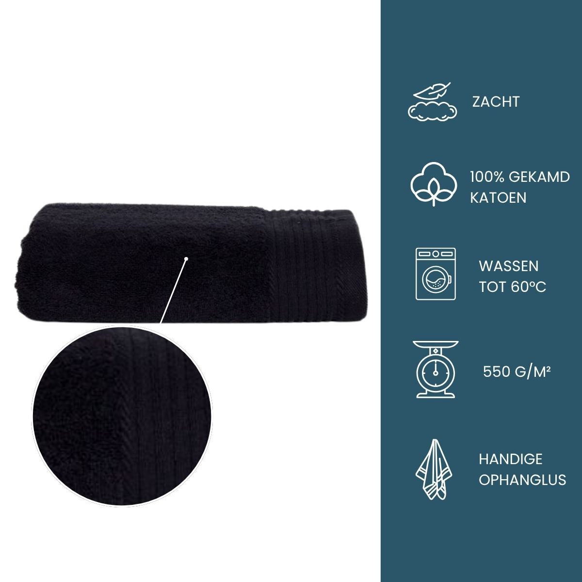 The One Baddoek Deluxe 60x110 550 gr Zwart