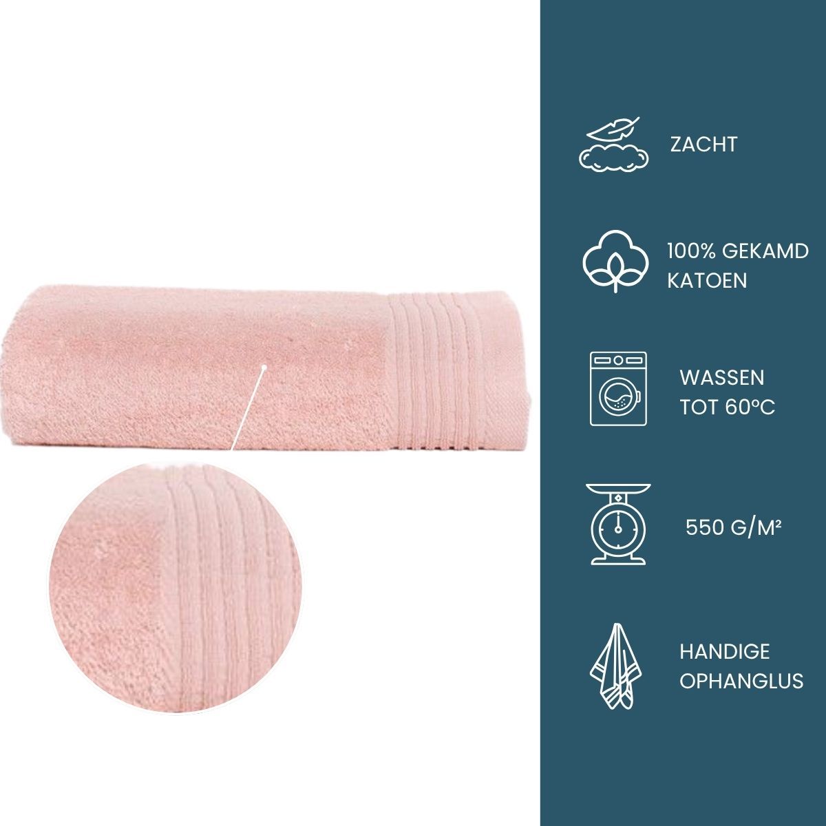 The One Baddoek Deluxe 60x110 cm 550 gram Zalm Roze