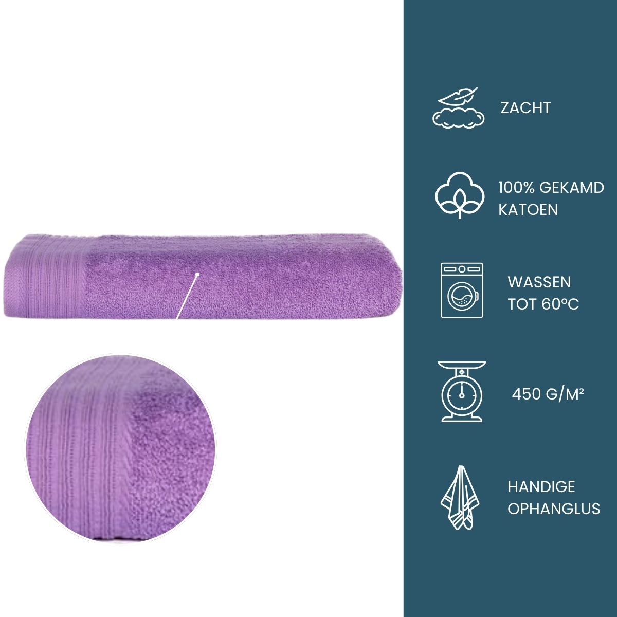 The One Badhanddoek 450 gram 70x140 cm Paars (5 stuks)