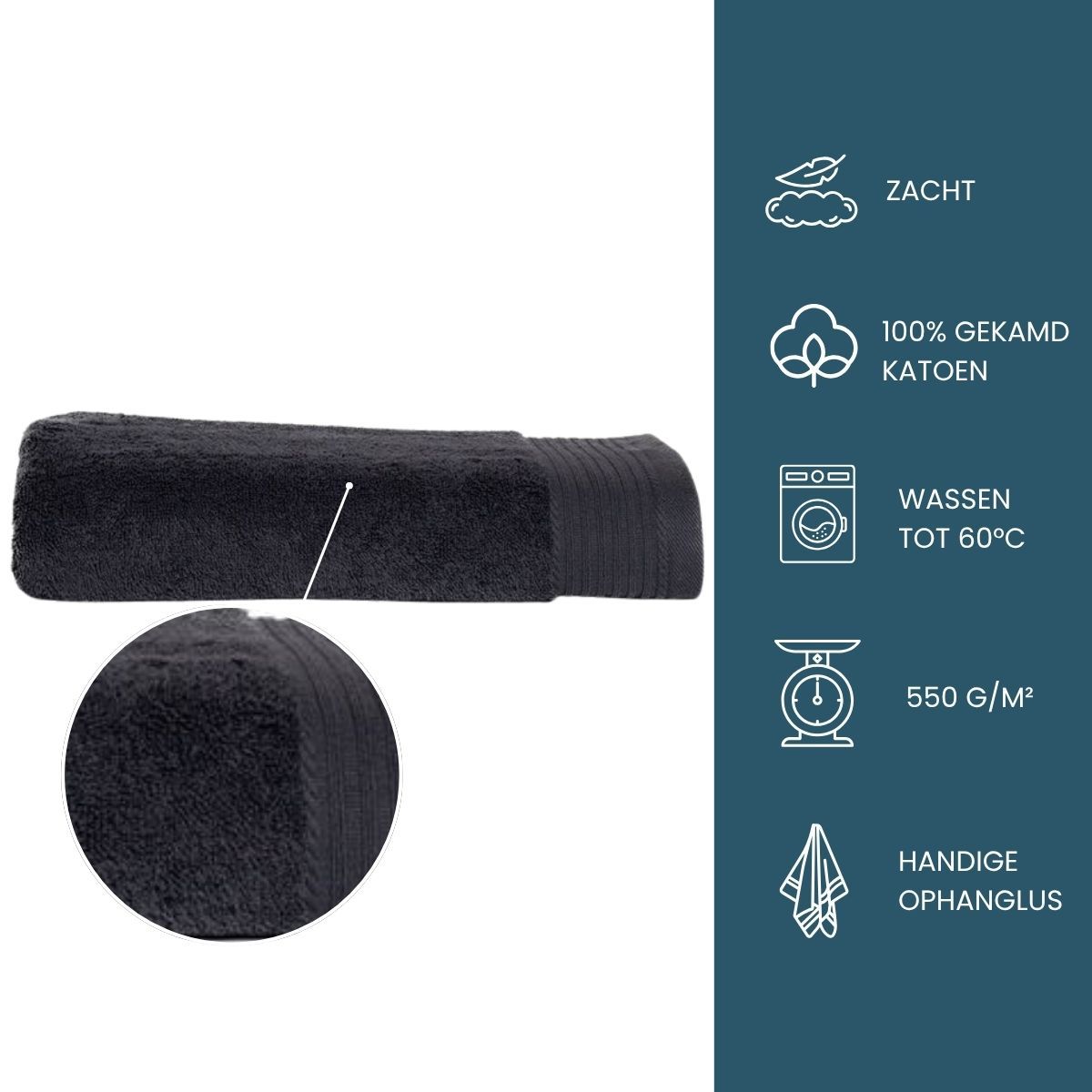 The One Badhanddoek Deluxe 70x140  550 gr Antraciet (5 stuks)
