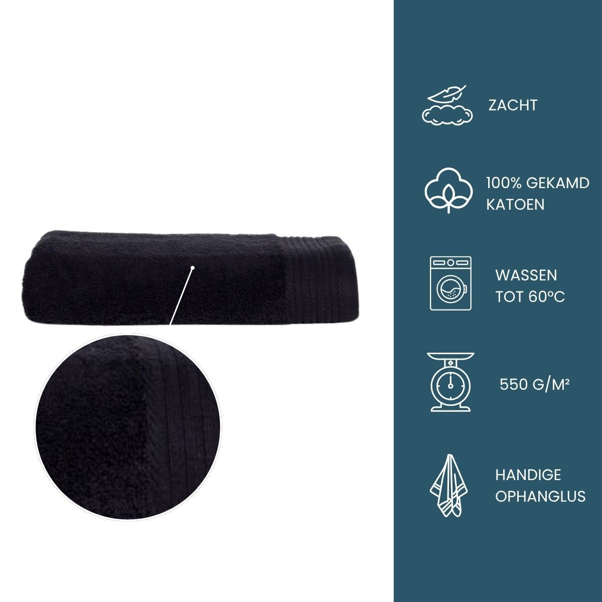 The One Badhanddoek Deluxe 70x140  550 gram Zwart (5 stuks)