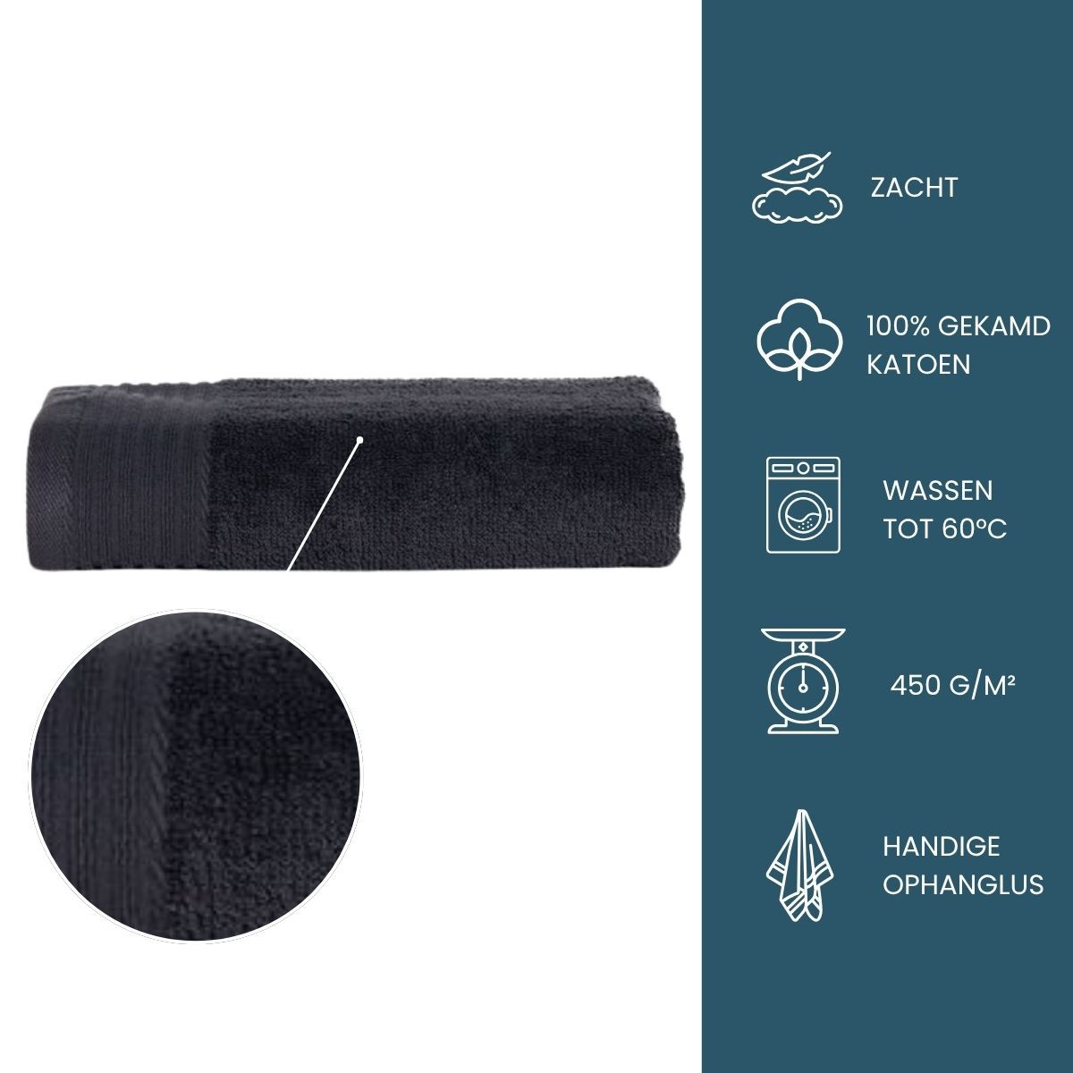 The One Handdoek 450 gram 50x100 cm Antraciet (5 stuks)