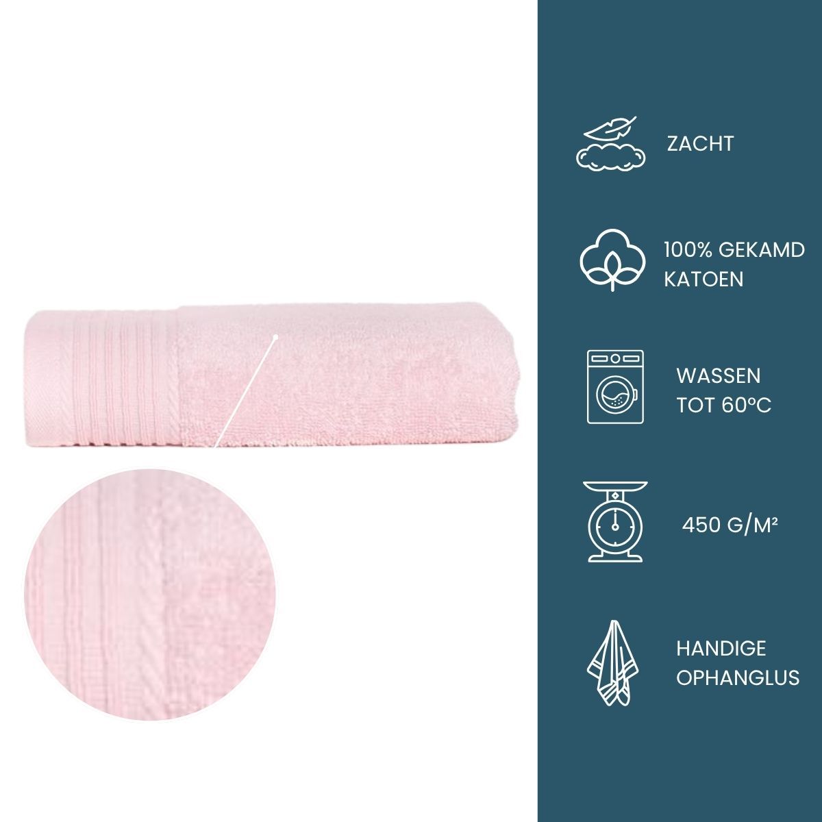 The One Handdoek 450 gram 50x100 cm Licht Roze (5 stuks)