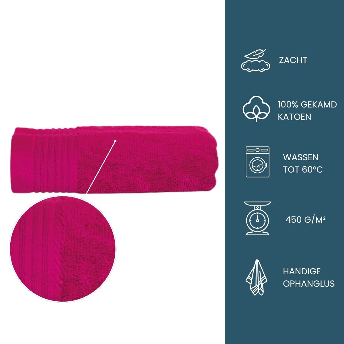 The One Handdoek 450 gram 50x100 cm Magenta (5 stuks)