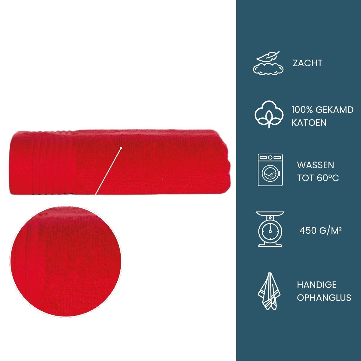 The One Handdoek 450 gram 50x100 cm Rood