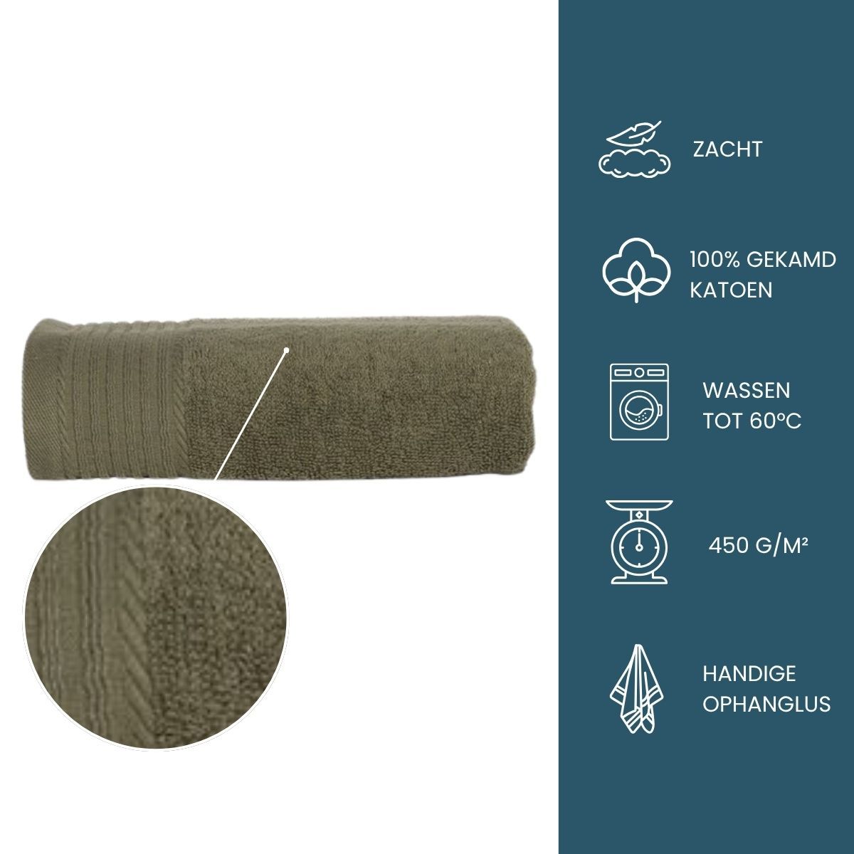 The One Handdoek 50x100 cm 450gram Olive Green (5 stuks)