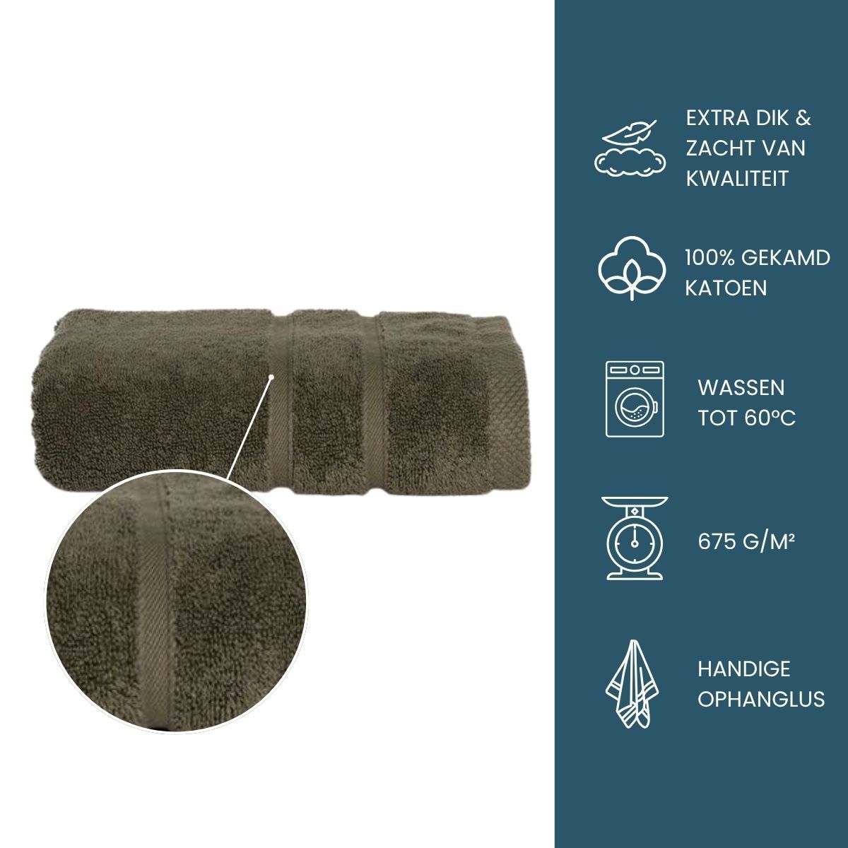 The One Handdoek Ultra Deluxe 50 x 100 cm 675 gr Olive Green