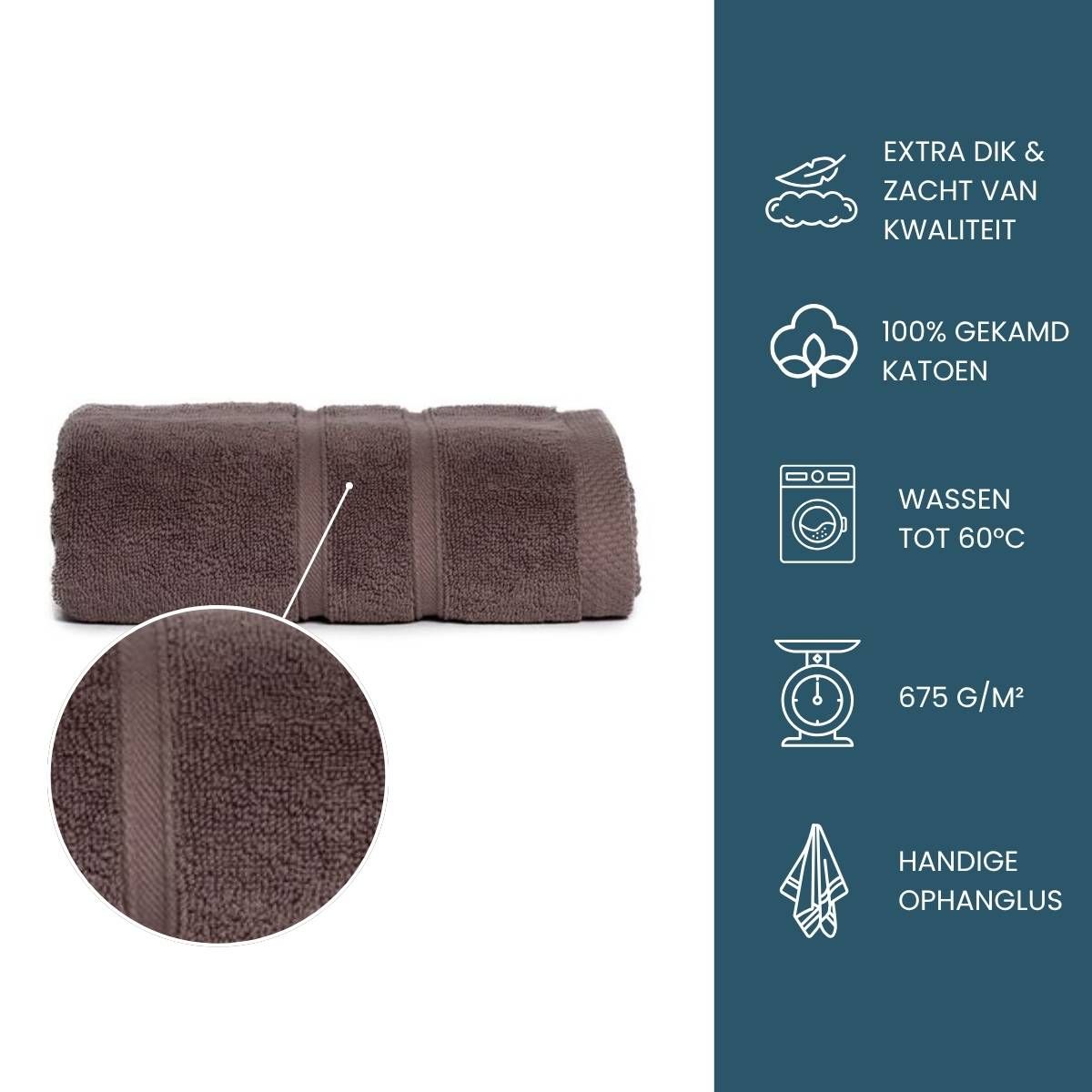 The One Handdoek Ultra Deluxe 50 x 100 cm 675 gr Taupe