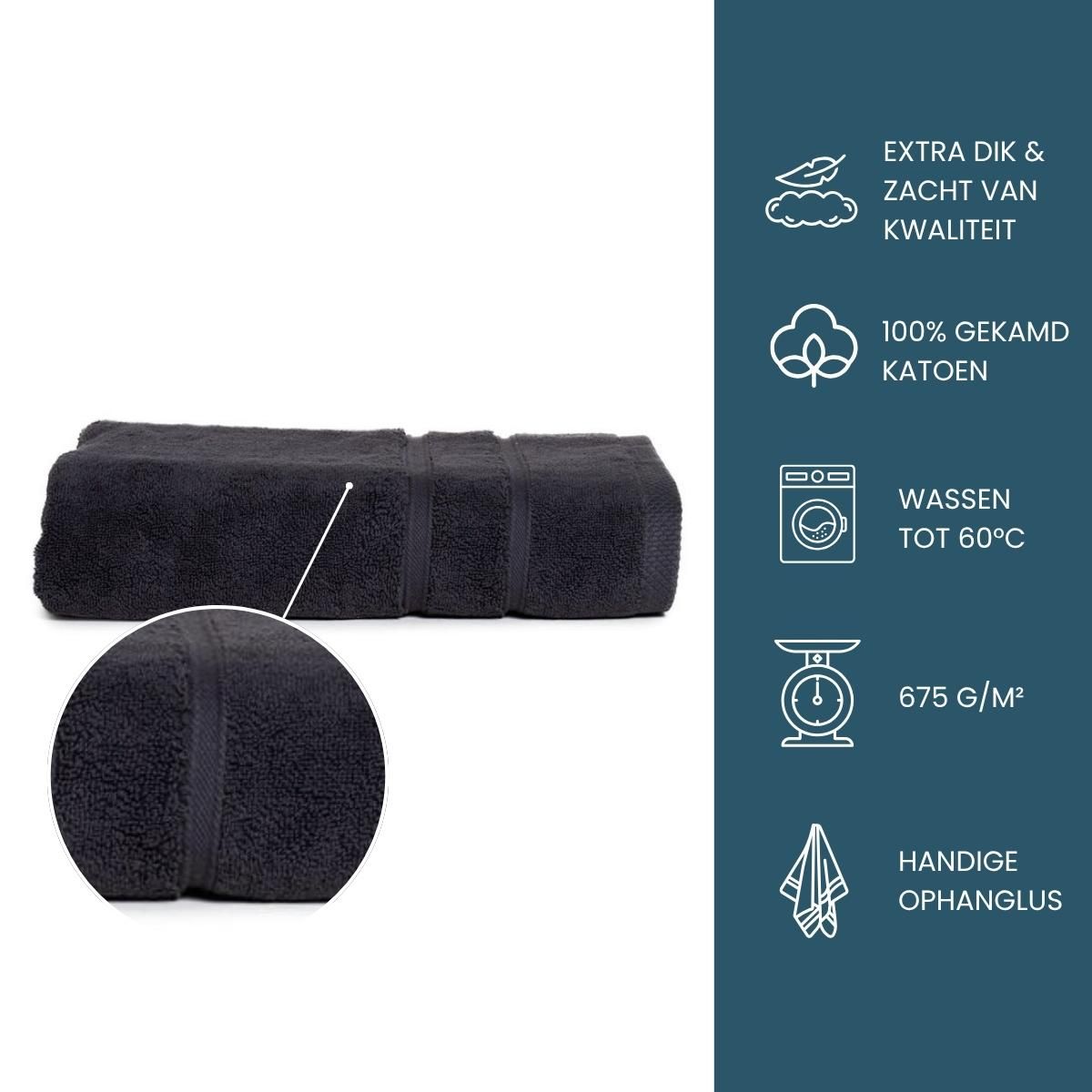The One Handdoek Ultra Deluxe 70 x 140 cm 675 gr Antraciet