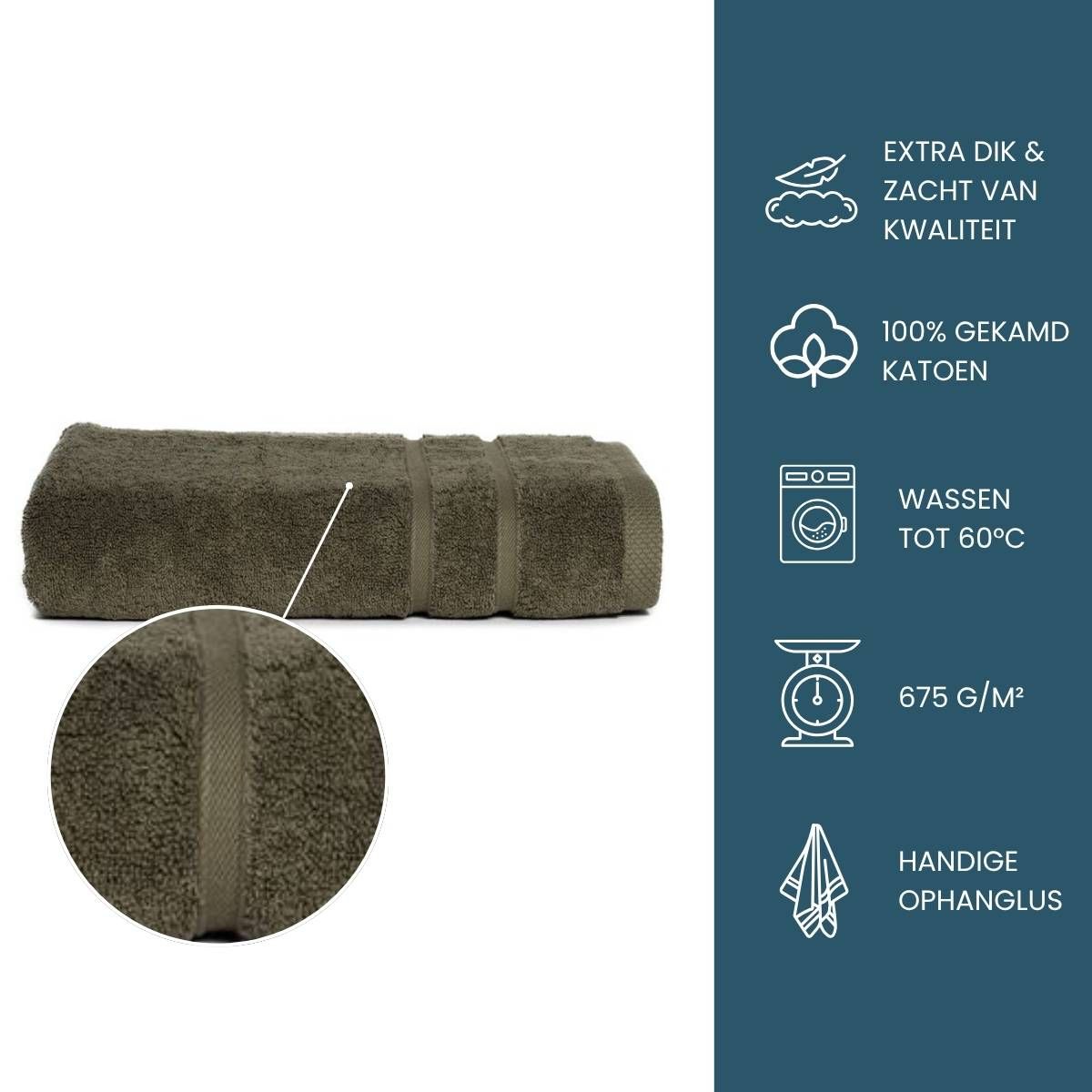 The One Handdoek Ultra Deluxe 70 x 140 cm 675 gr Olive Green