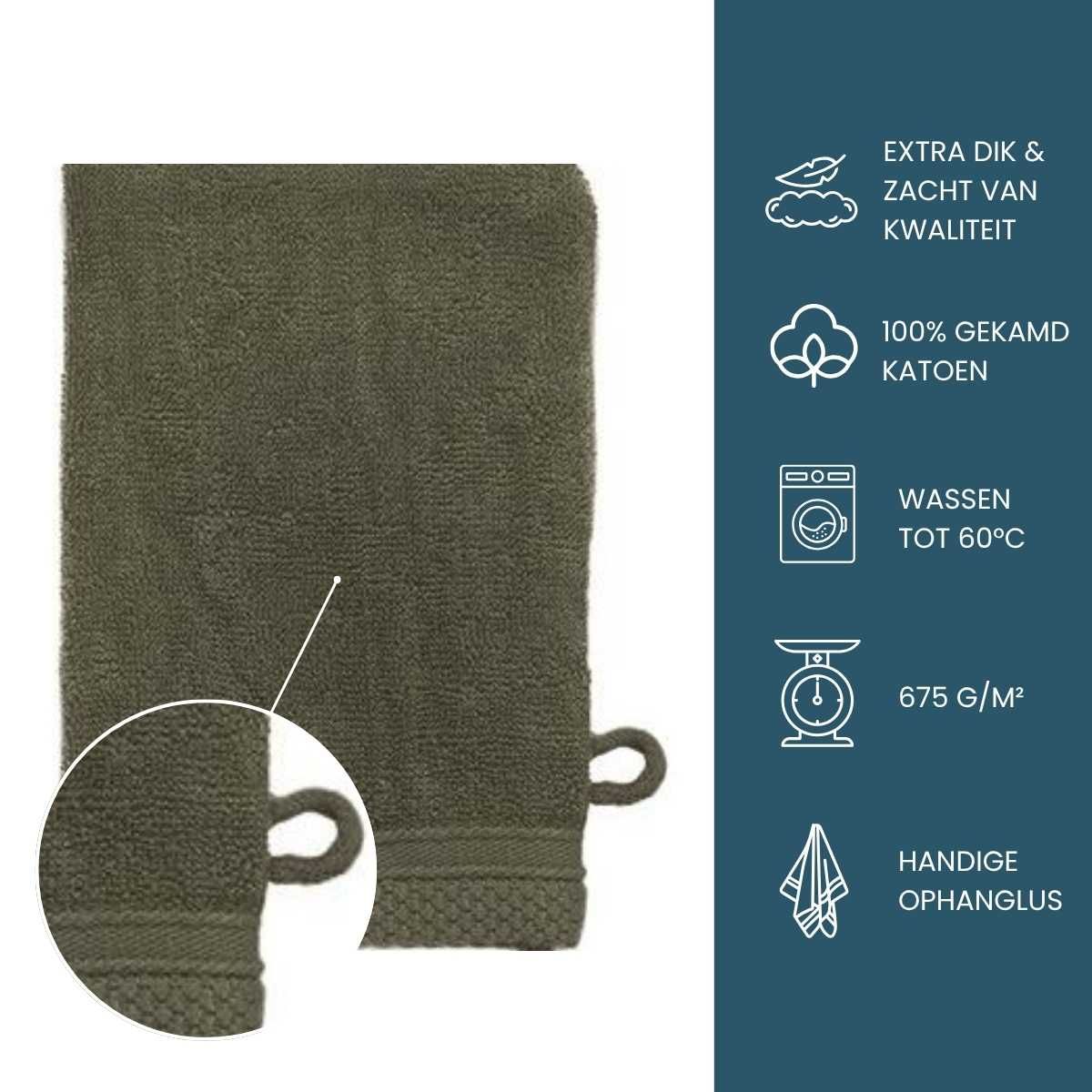 The One Washandje Ultra Deluxe 16 x 21 cm 675 gr Olive Green
