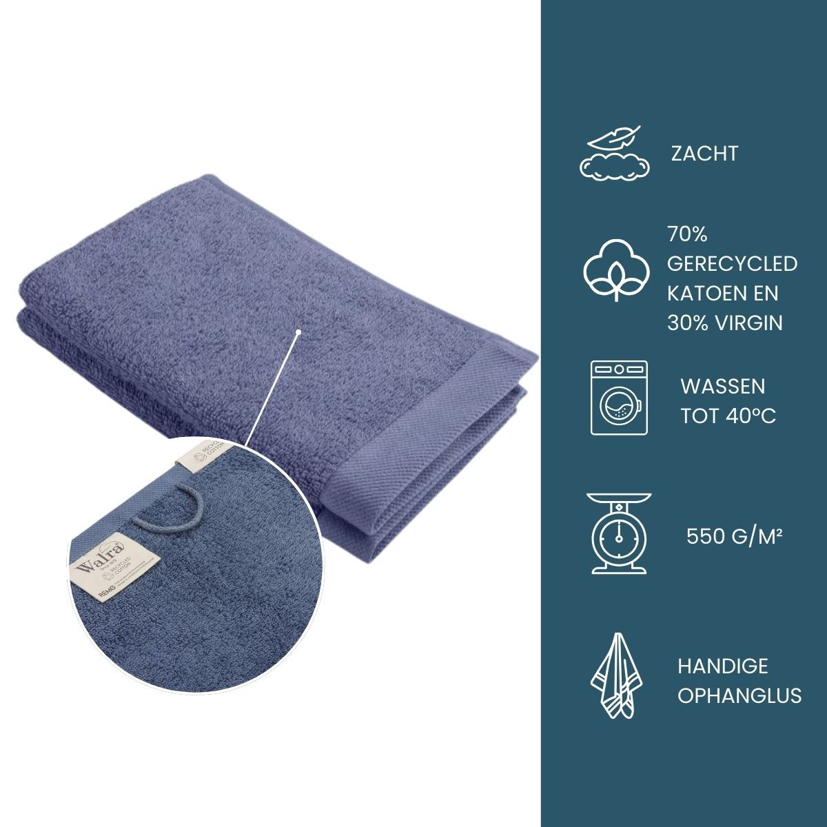 Walra Remade Cotton Gastendoekje 30 x 50 cm 550 gram Blauw - 2 stuks