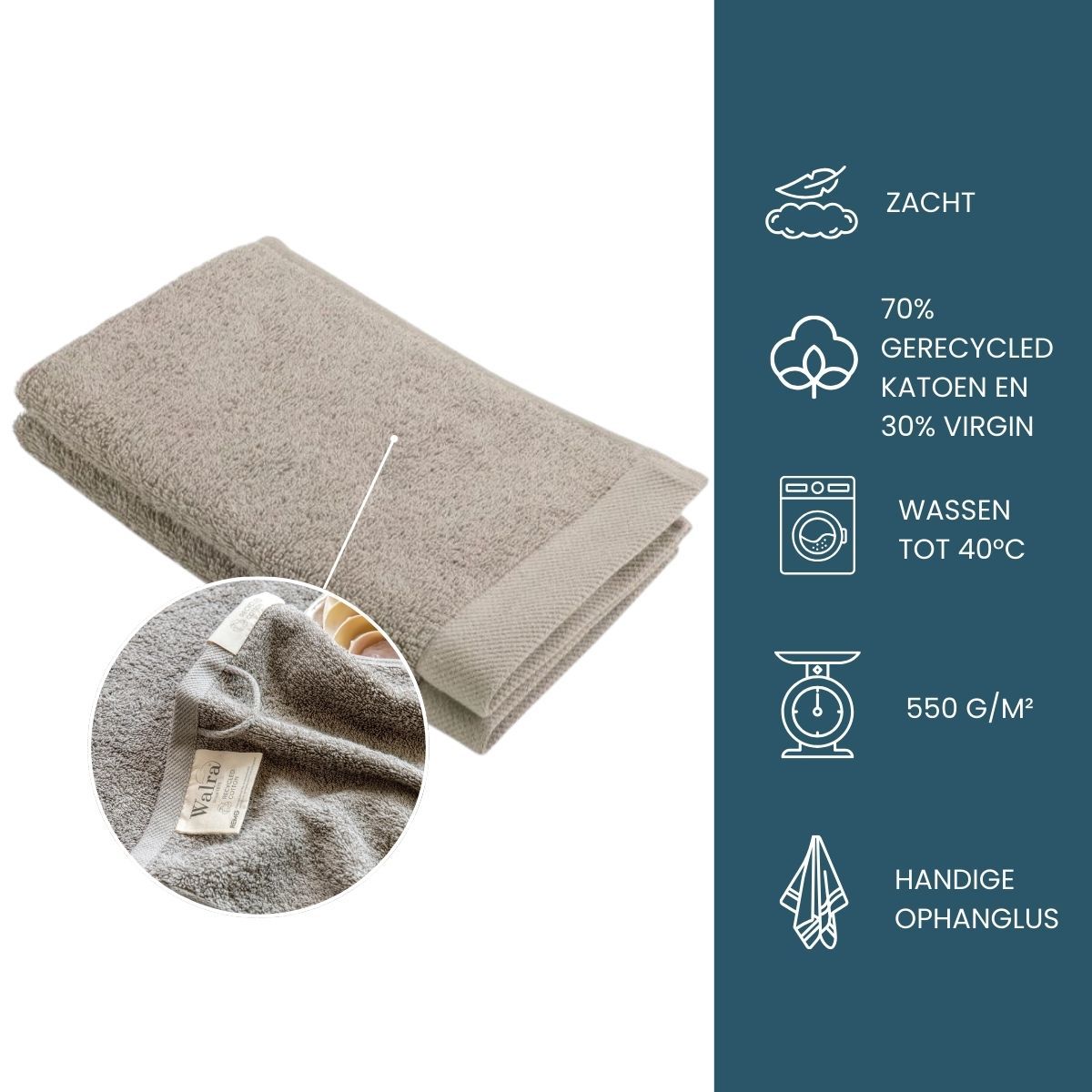 Walra Remade Cotton Gastendoekje 30 x 50 cm 550 gram Taupe - 6 stuks