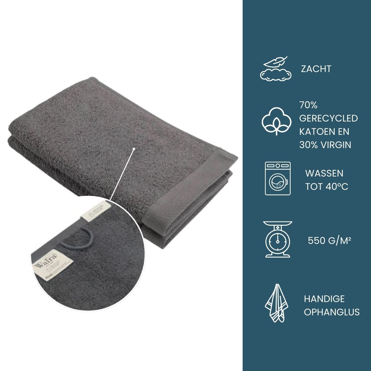 Walra Remade Cotton Gastendoekje 30 x 50 cm 550 gram Grey - 6 stuks