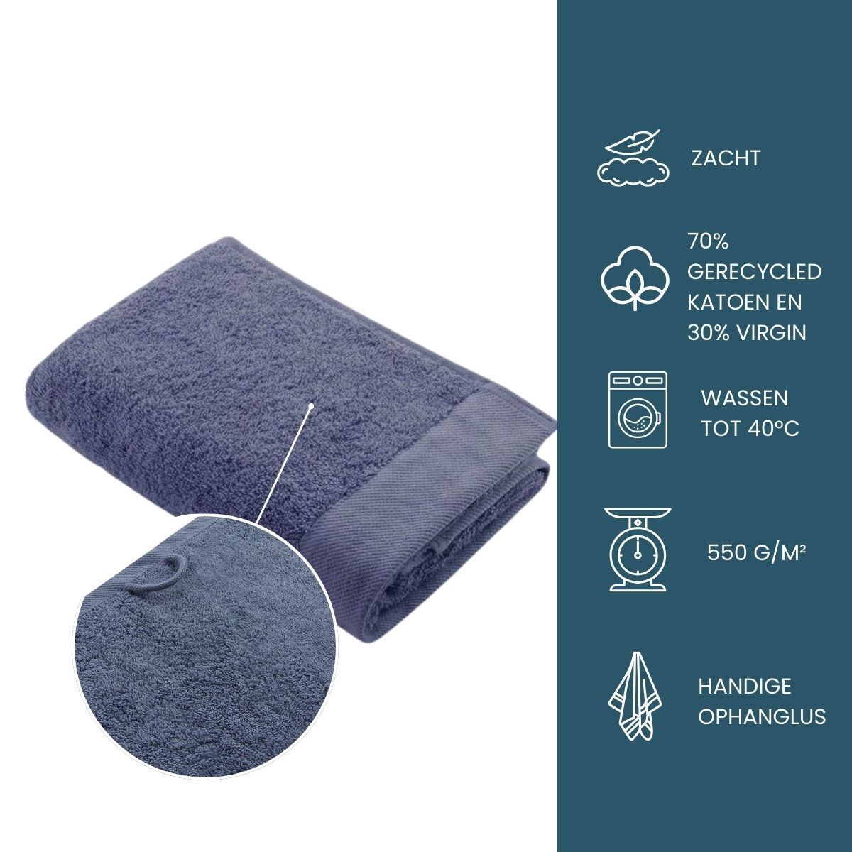 Walra Remade Cotton Handdoek 50 x 100 cm 550 gram Blauw