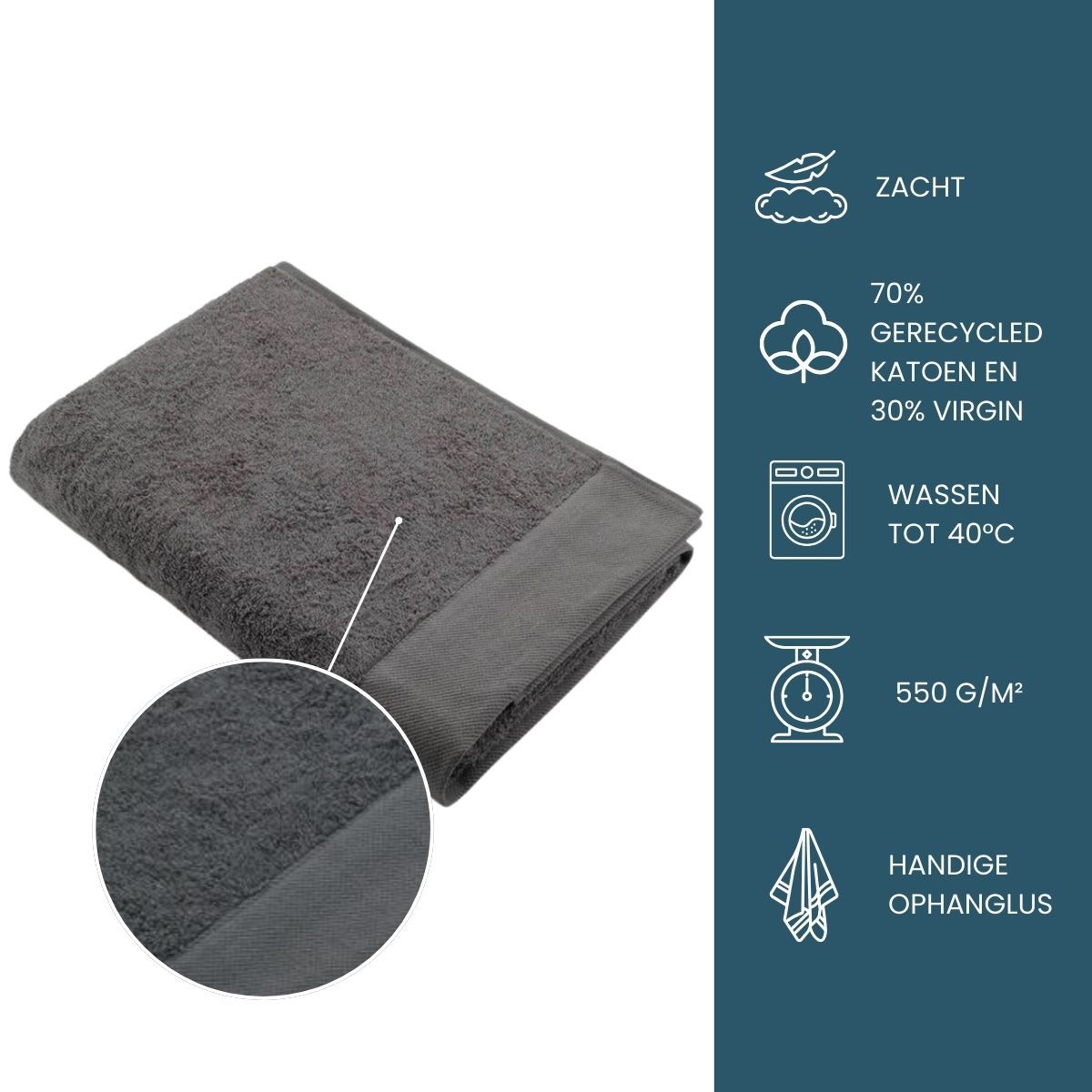 Walra Remade Cotton Handdoek 60 x 110 cm 550 gram Grey