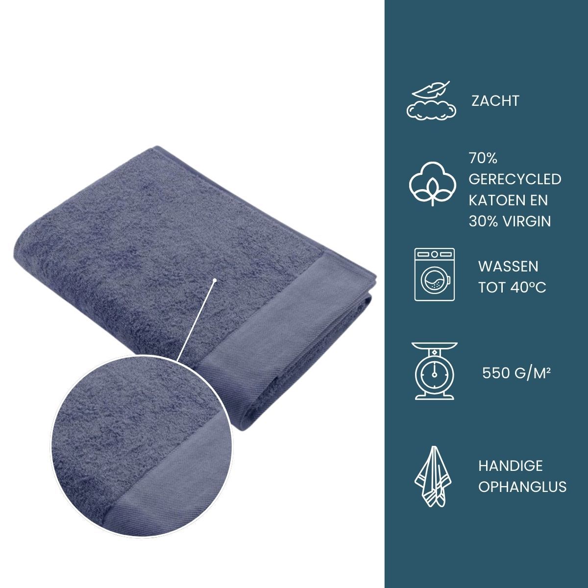 Walra Remade Cotton Handdoek 70 x 140 cm 550 gram Blauw