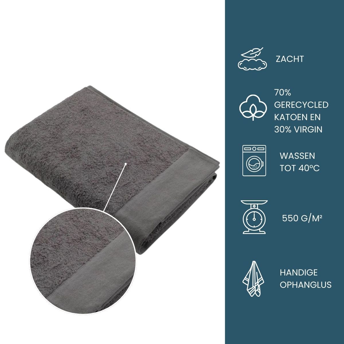 Walra Remade Cotton Handdoek 70 x 140 cm 550 gram Grey 