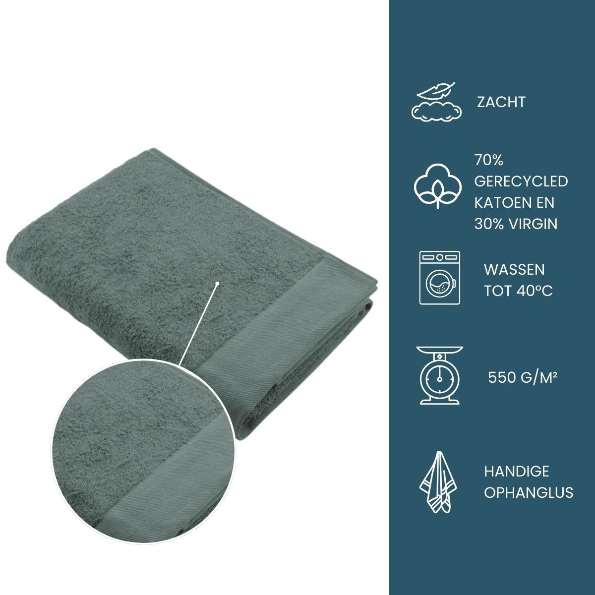 Walra Remade Cotton Handdoek 70 x 140 cm 550 gram Donker Groen
