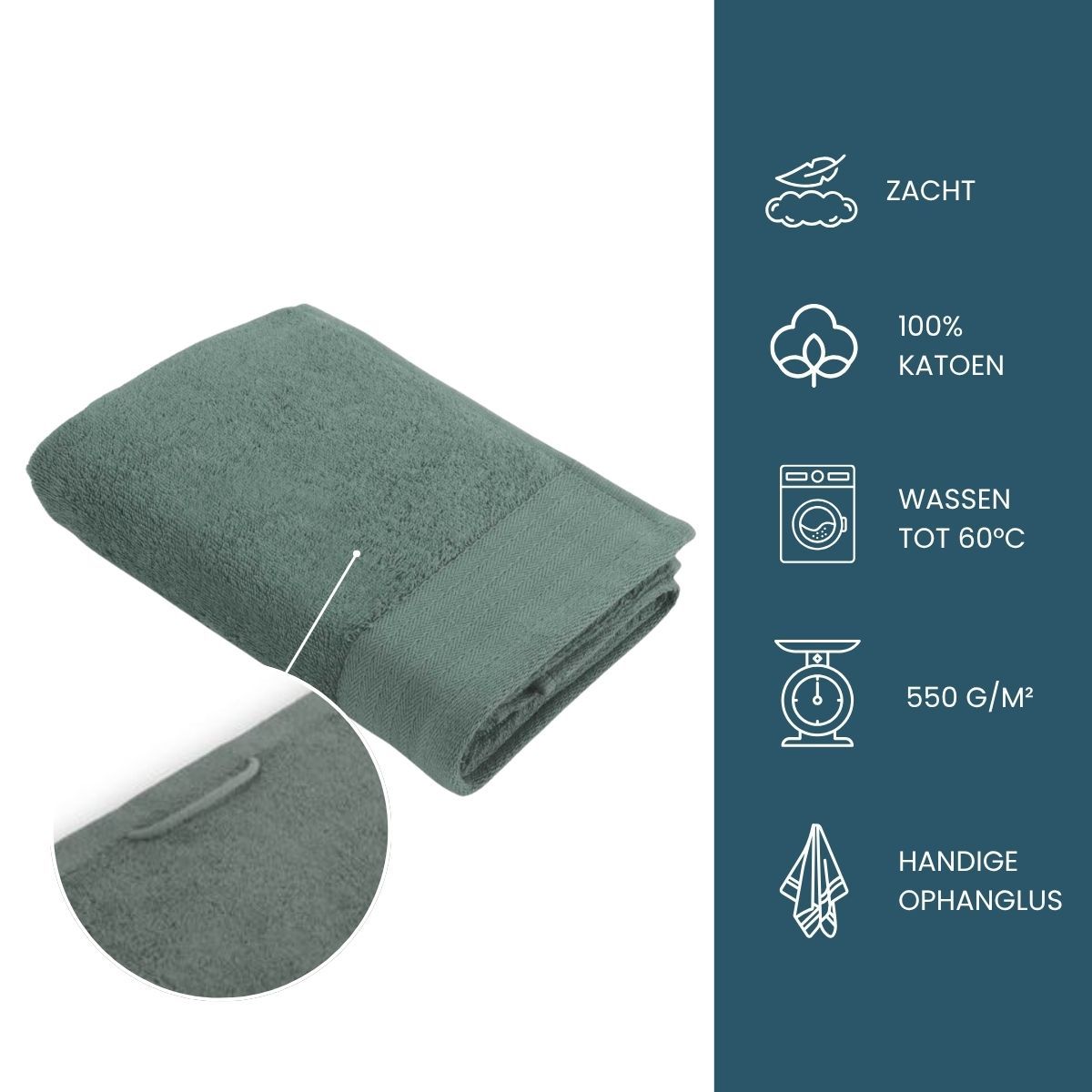 Walra Soft Cotton Handdoeken 50 x 100 cm - 550 gr/m² - Legergroen - 5 stuks