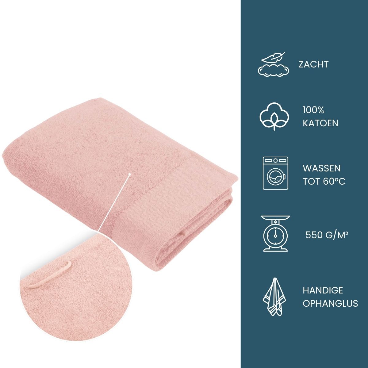 Walra Soft Cotton Handdoeken 50 x 100 cm - 550 gr/m² - Roze  - 5 stuks
