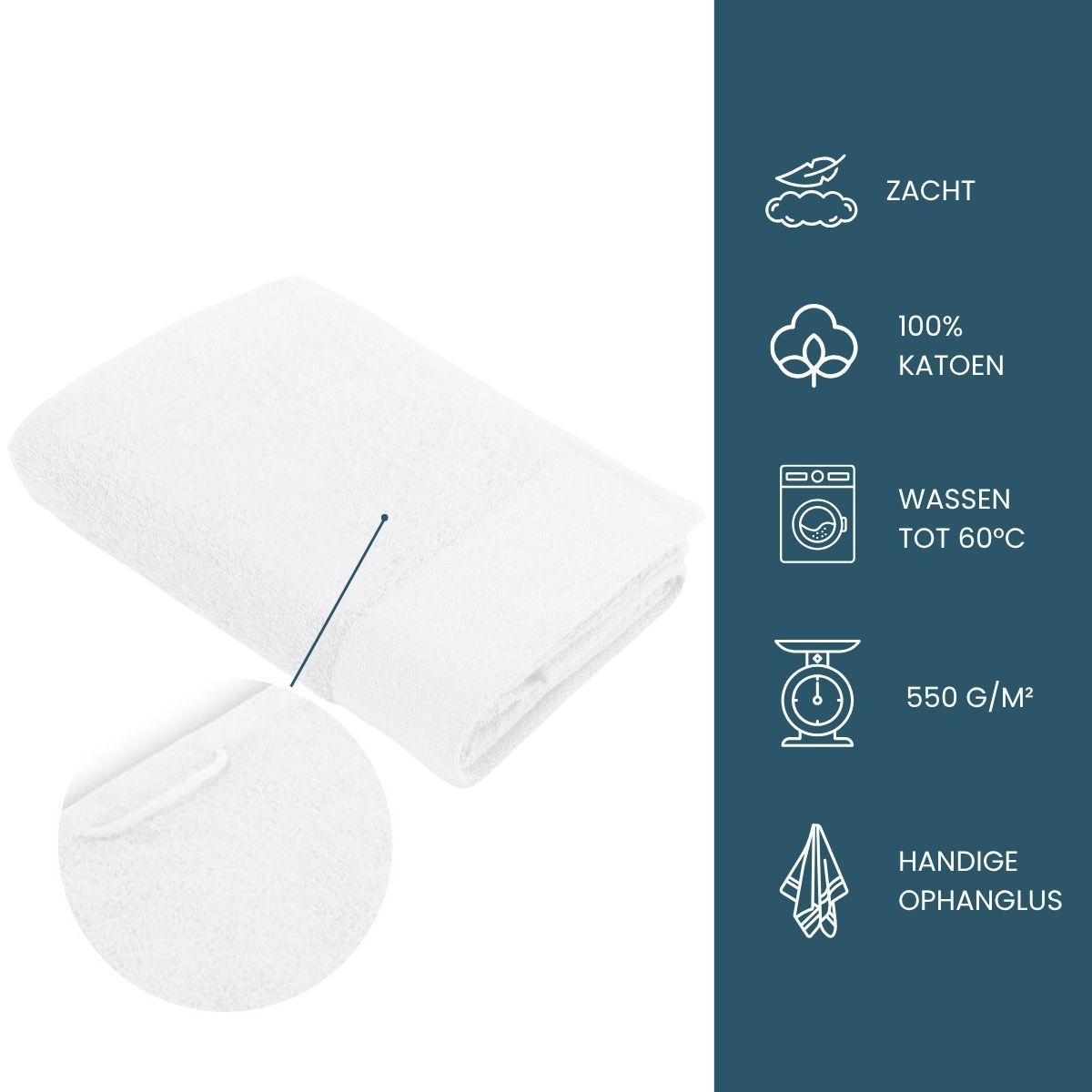 Walra Soft Cotton Handdoeken 50 x 100 cm - 550 gr/m² - Wit - 5 stuks