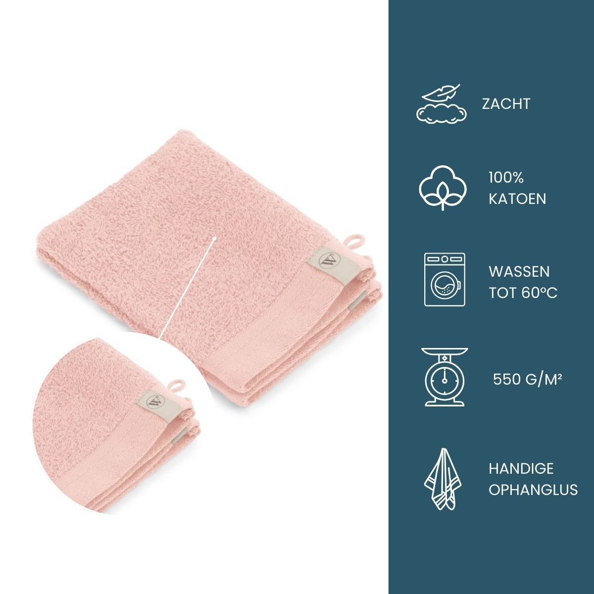 Walra Soft Cotton Washandje 16x21 cm 550 gram Roze - 2 stuks