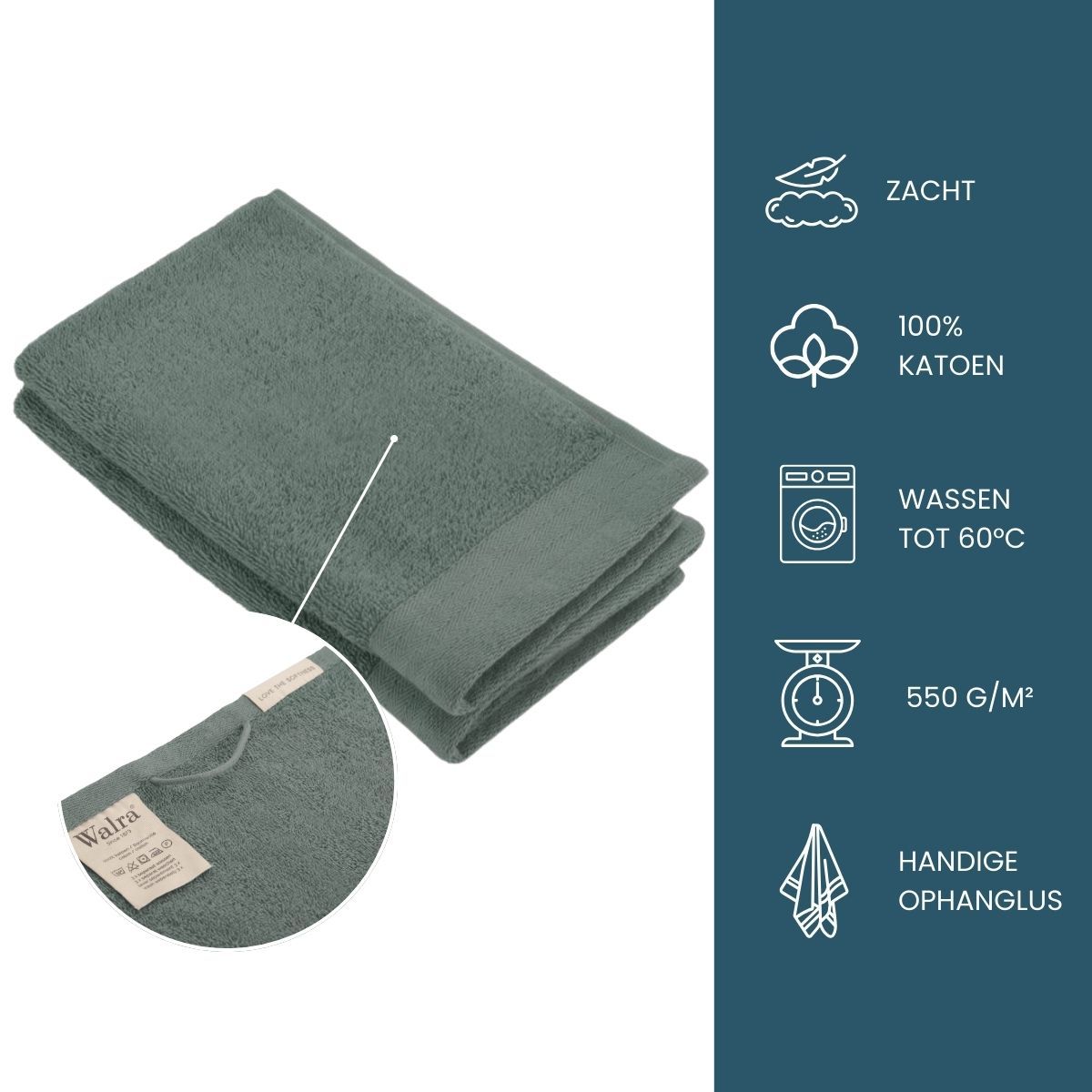 Walra Soft Cotton Gastendoekje 30 x 50 cm 550 gram Legergroen - 2 stuks
