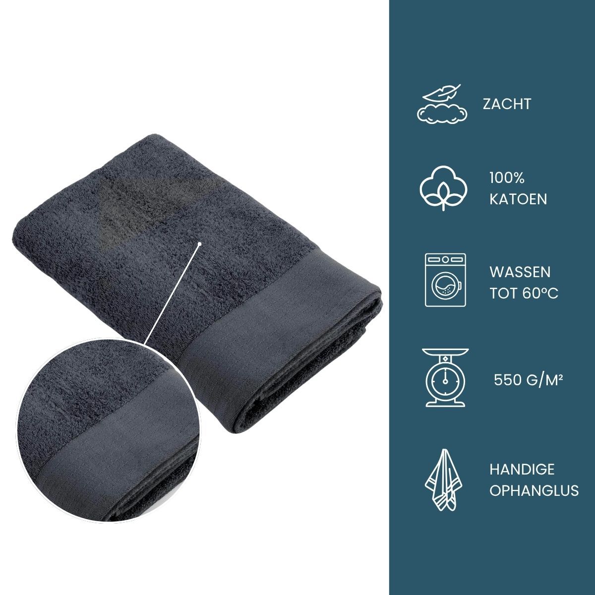 Walra Soft Cotton Handdoeken 70 x 140 cm - 550 gr/m² - Antraciet - 5 stuks