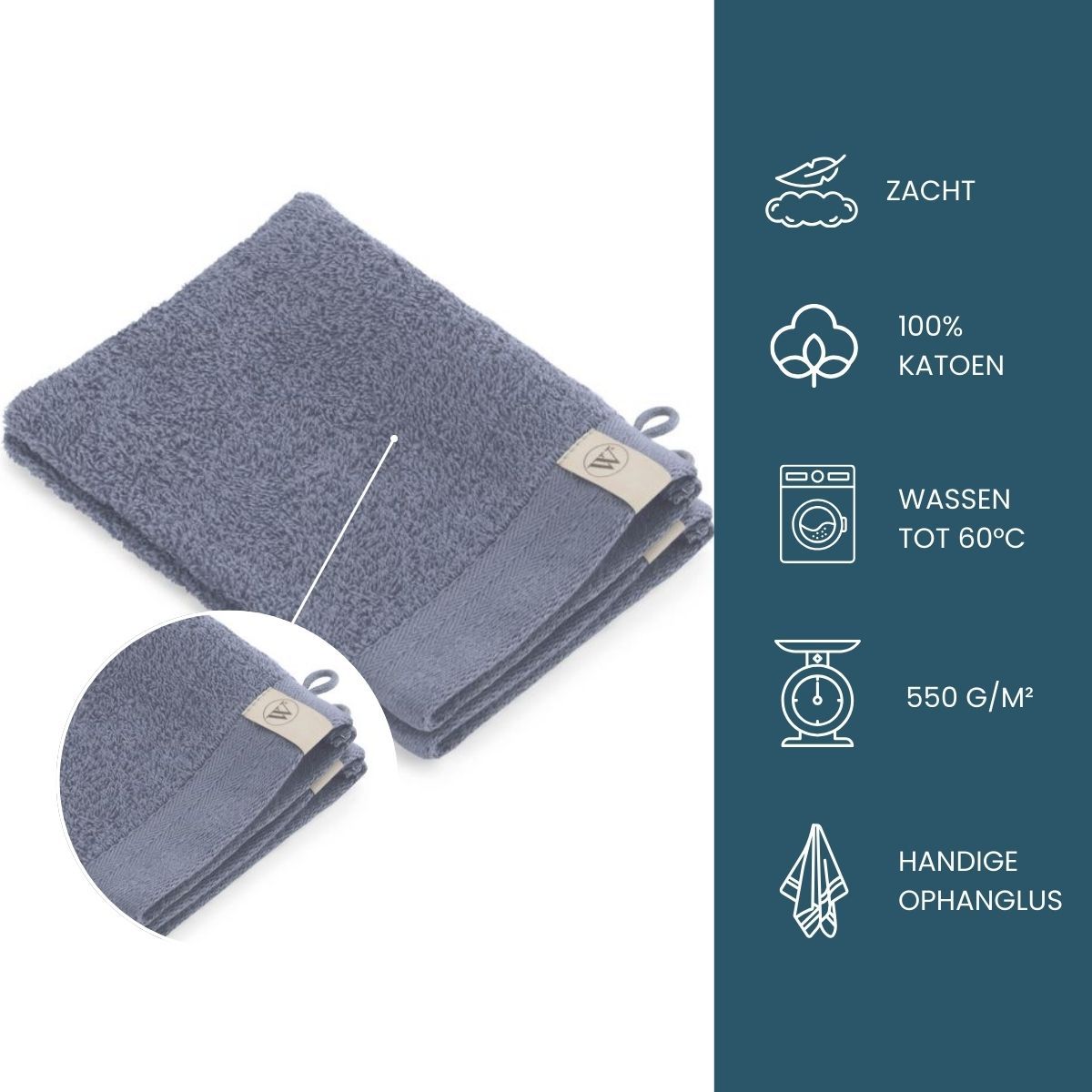 Walra Soft Cotton Washandje 16 x 21 cm 550 gram Indigo - 2 stuks