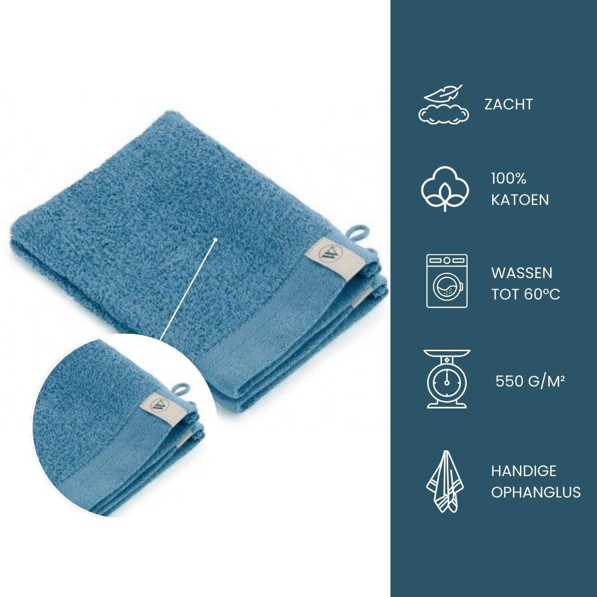 Walra Soft Cotton Washandje 16 x 21 cm 550 gram Petrol - 2 stuks
