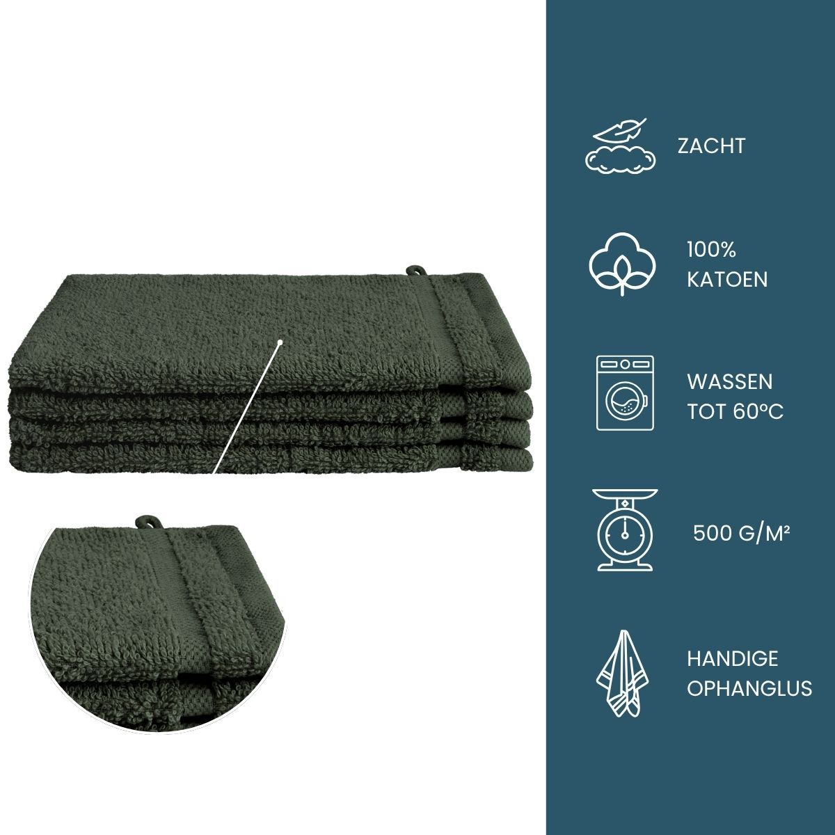 Byrklund Washand 16x21 cm 500gram Donker Groen - 12 stuks