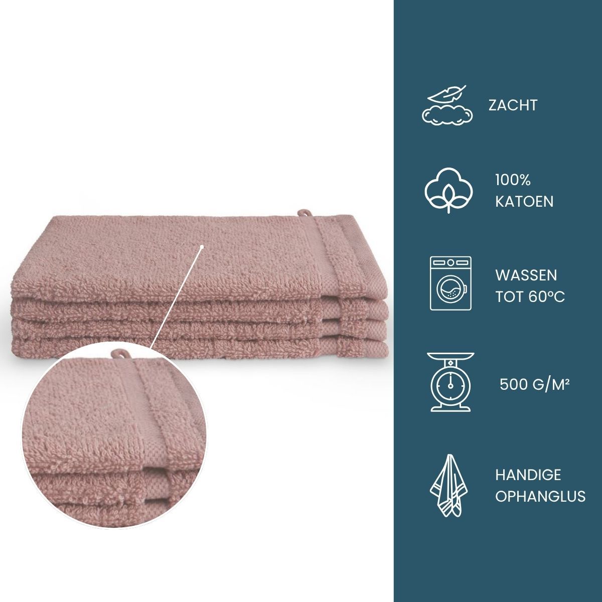 Byrklund Washand 16x21 cm 500gram Oud Roze - 4 stuks
