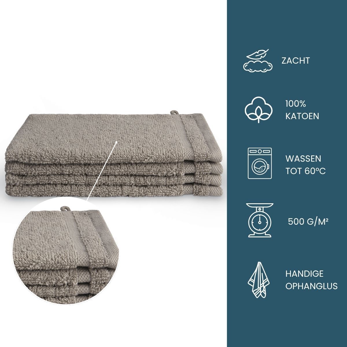 Byrklund Washand 16x21 cm 500gram Taupe - 12 stuks