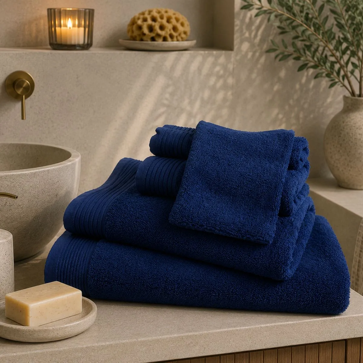 The One basic pakket badtextiel 450 gram Donker blauw - 18 stuks