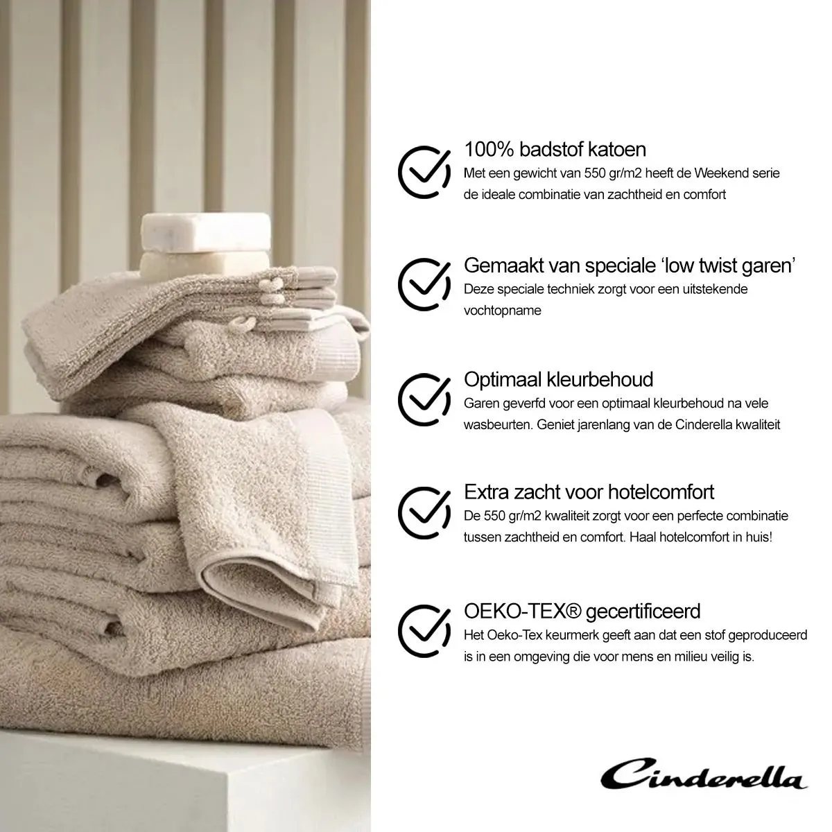 Cinderella Handdoek Weekend 70x140 cm 550 gr Licht Grijs - 9 stuks