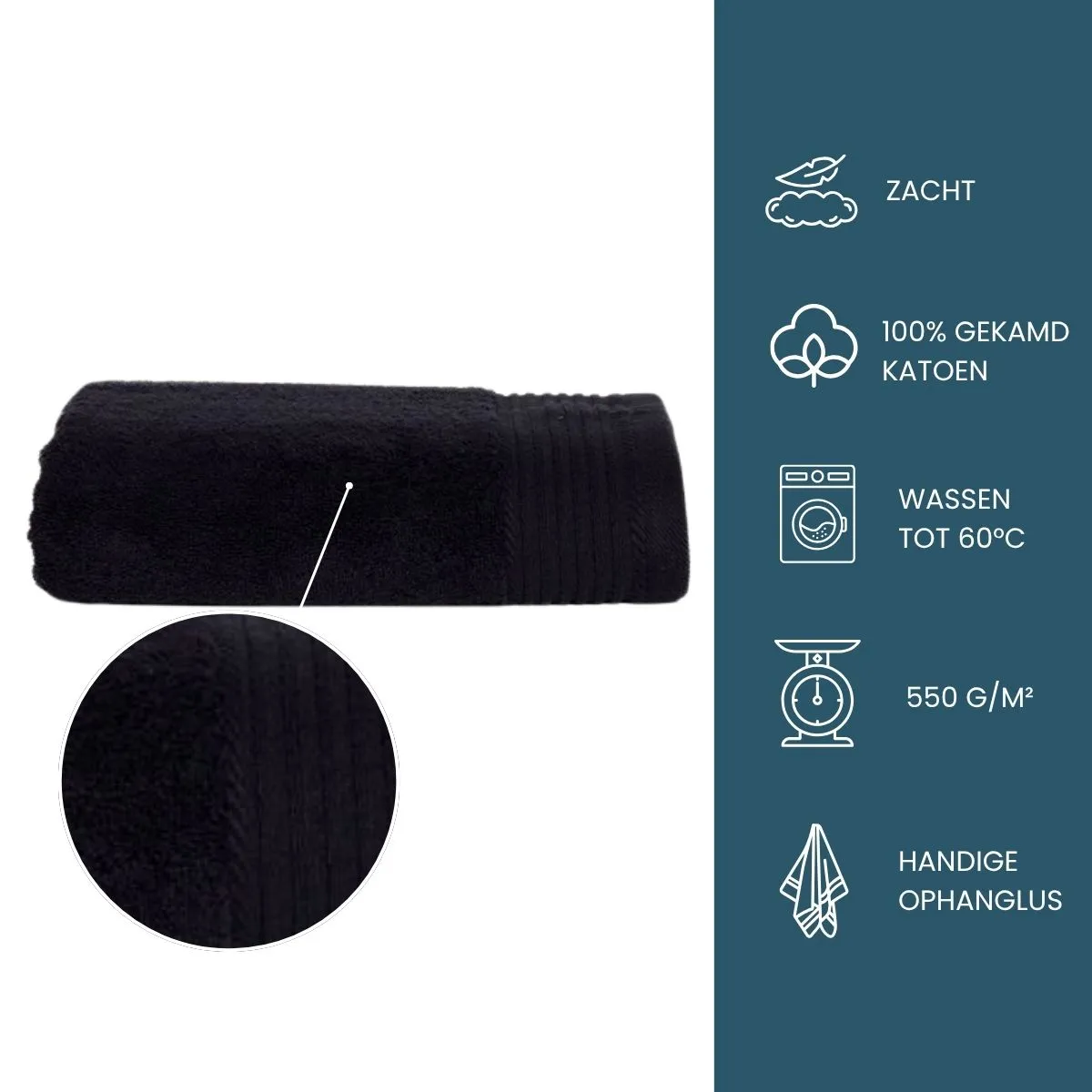 The One Baddoek Deluxe 60x110 550 gr Zwart
