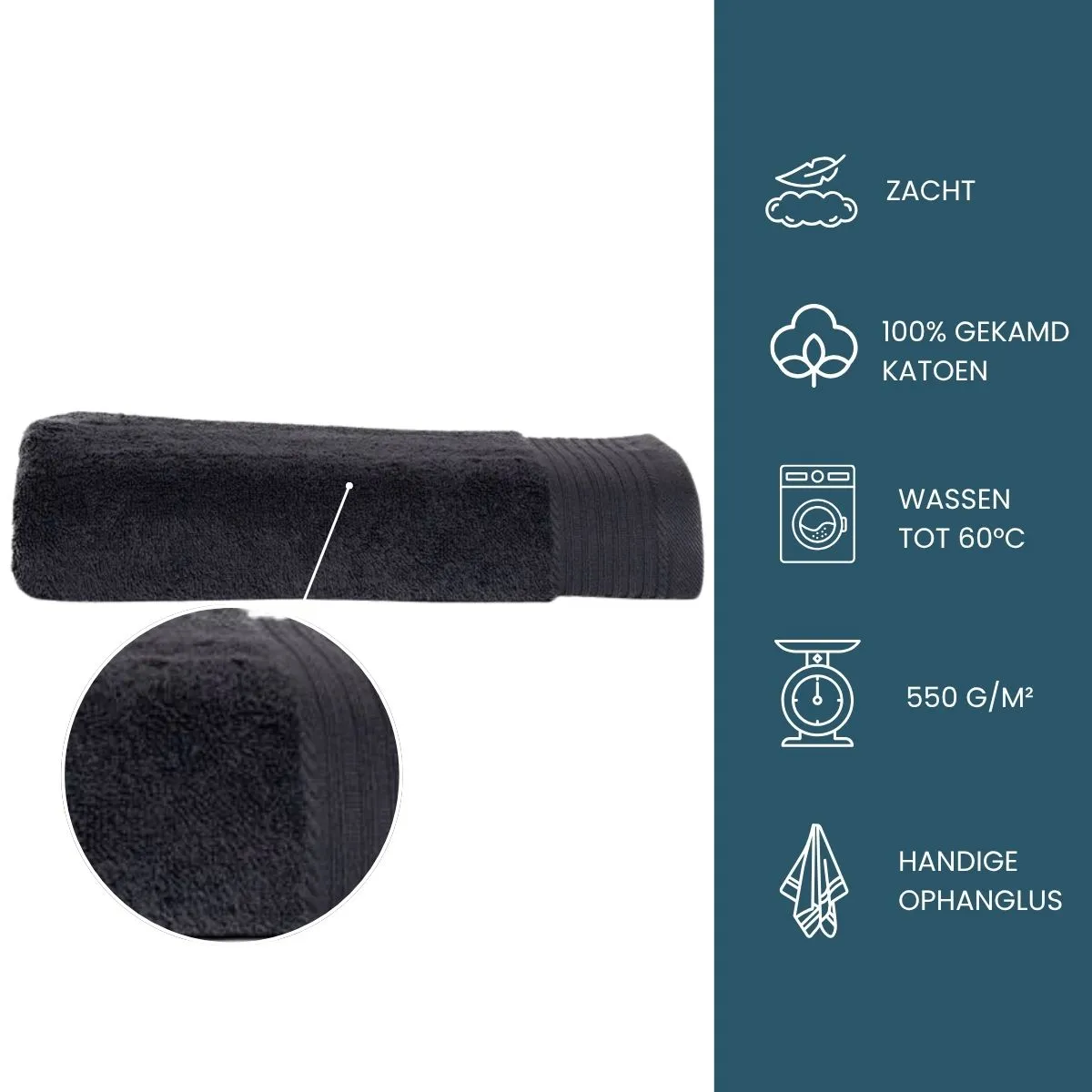 The One Badhanddoek Deluxe 70x140  550 gr Antraciet (5 stuks)