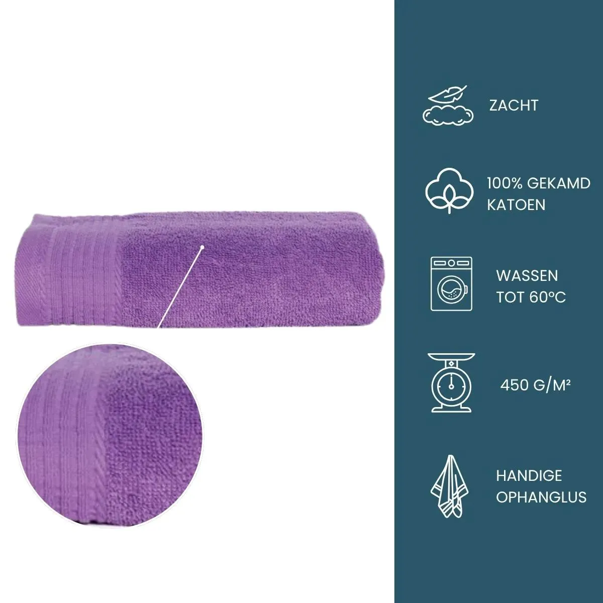 The One Handdoek 450 gram 50x100 cm Paars (5 stuks)