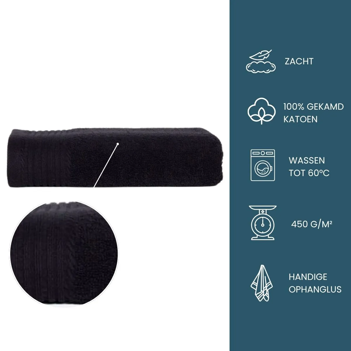 The One Handdoek 450 gram 50x100 cm Zwart