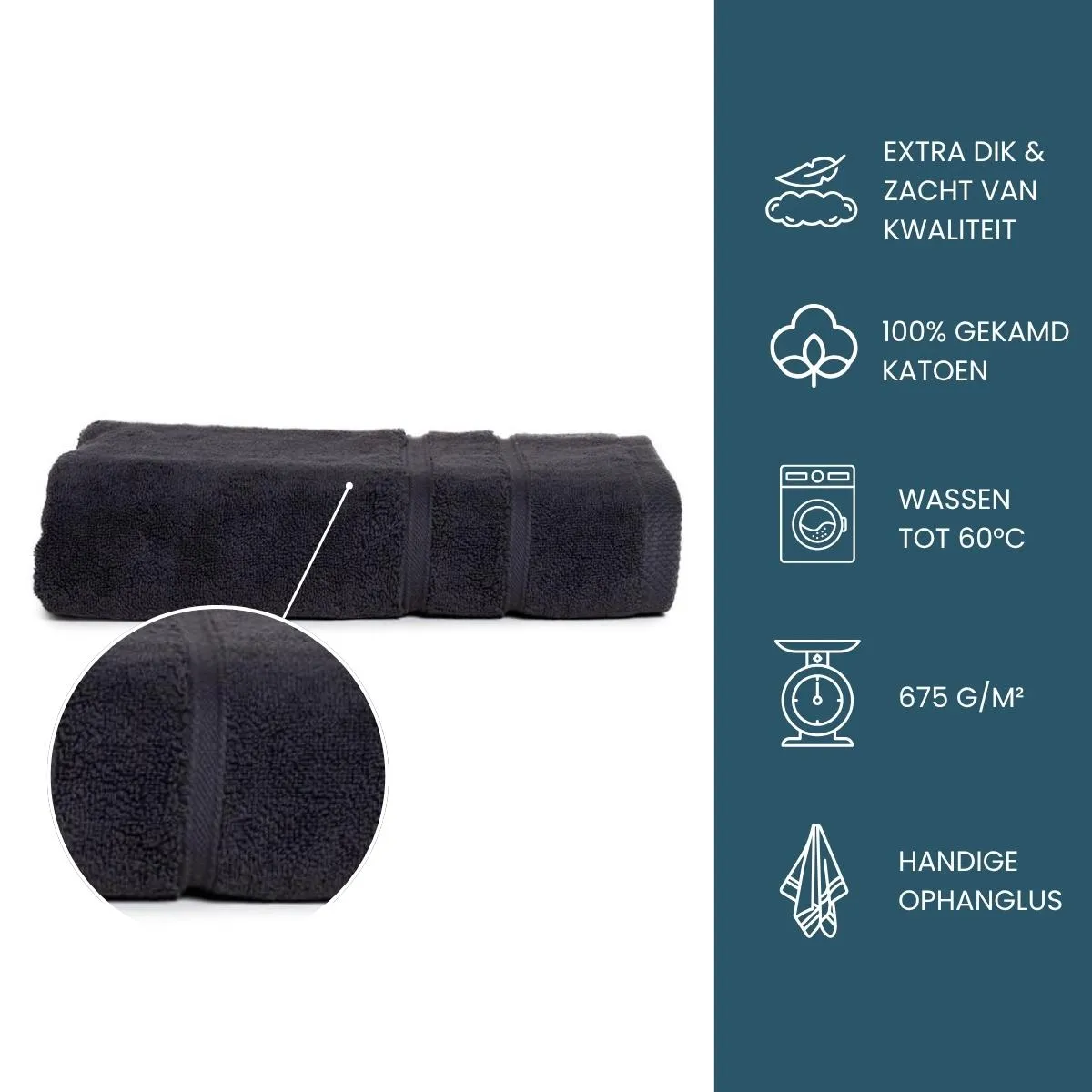 The One Handdoek Ultra Deluxe 70 x 140 cm 675 gr Antraciet