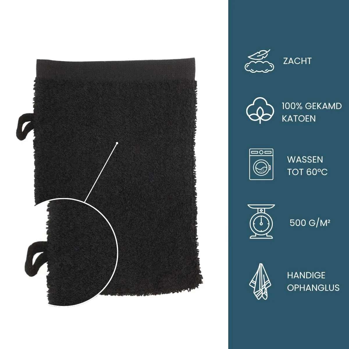 The One Washandjes Zwart - 10 stuks