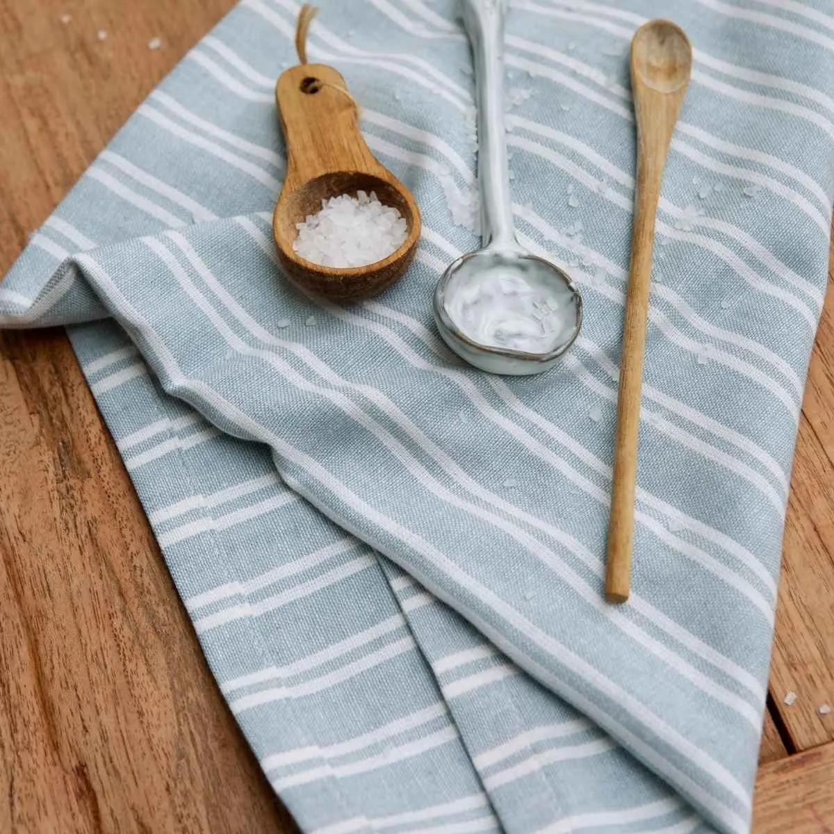 Walra Keuken- en Theedoekenset Dry with Cubes Uni, Stripes & Blocks Jeans Blauw