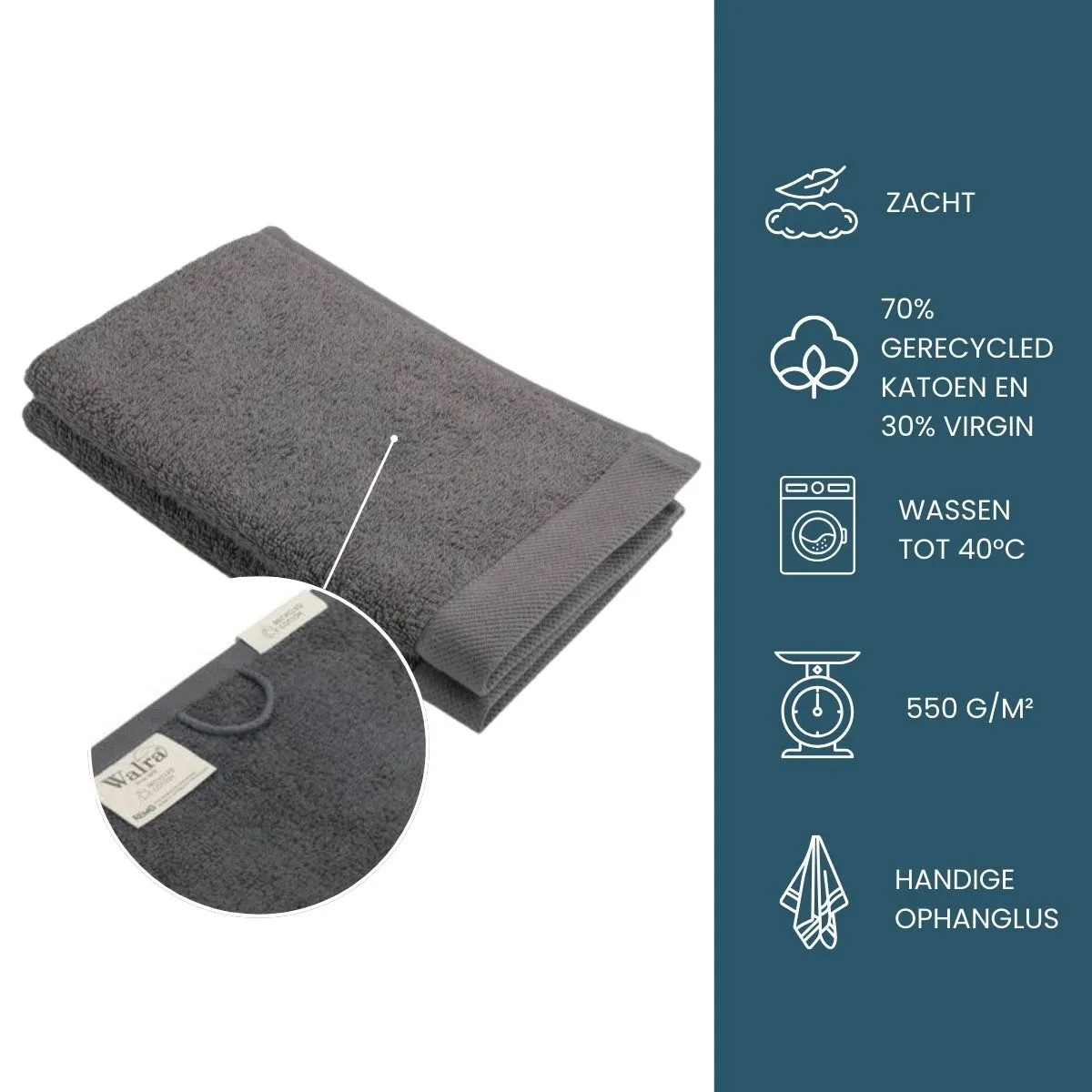 Walra Remade Cotton Gastendoekje 30 x 50 cm 550 gram Grey - 6 stuks