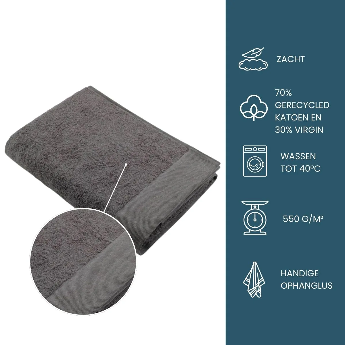 Walra Remade Cotton Handdoeken 70 x 140 cm - 550 gr/m² - Grey - 5 stuks