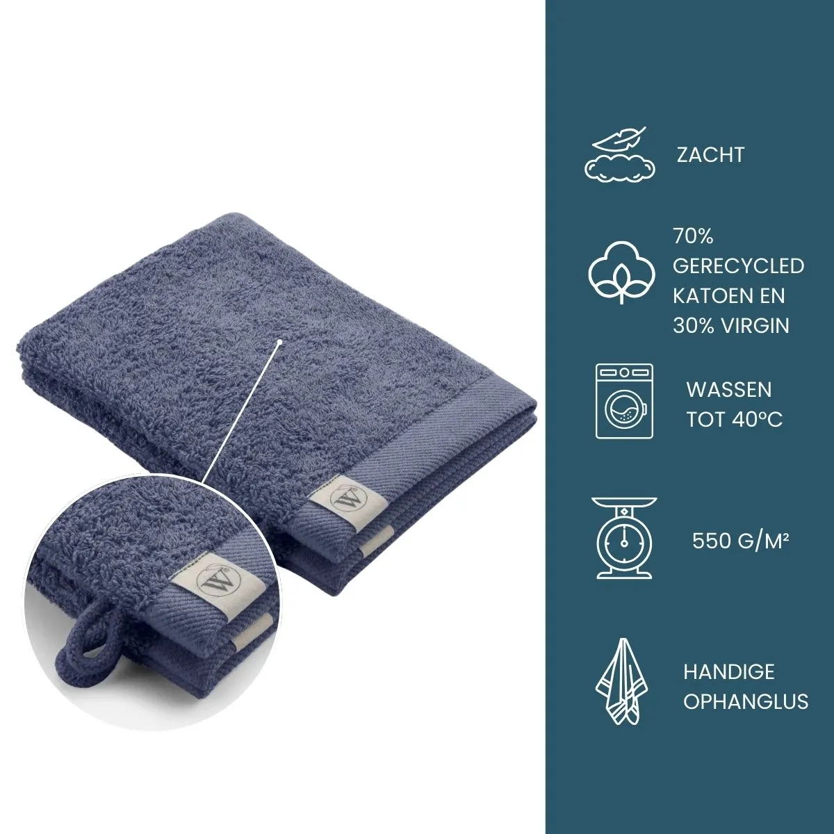 Walra Remade Cotton Washandje 16 x 21 cm 550 gram Blauw - 2 stuks