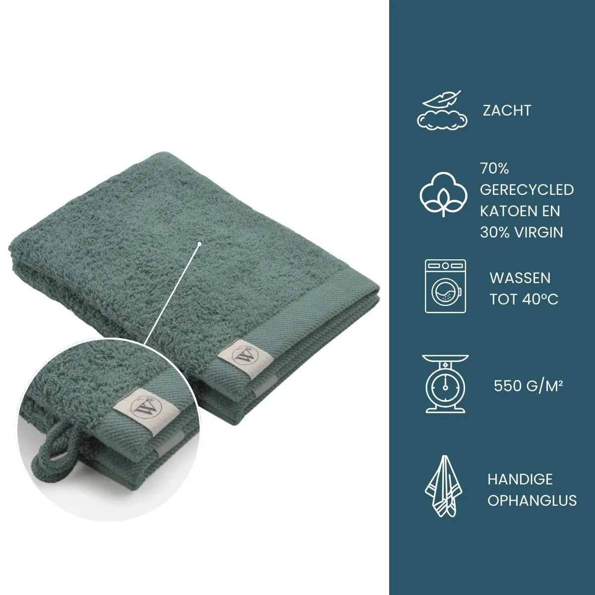 Walra Remade Cotton Washandje 16 x 21 cm 550 gram Donker Groen - 2 stuks