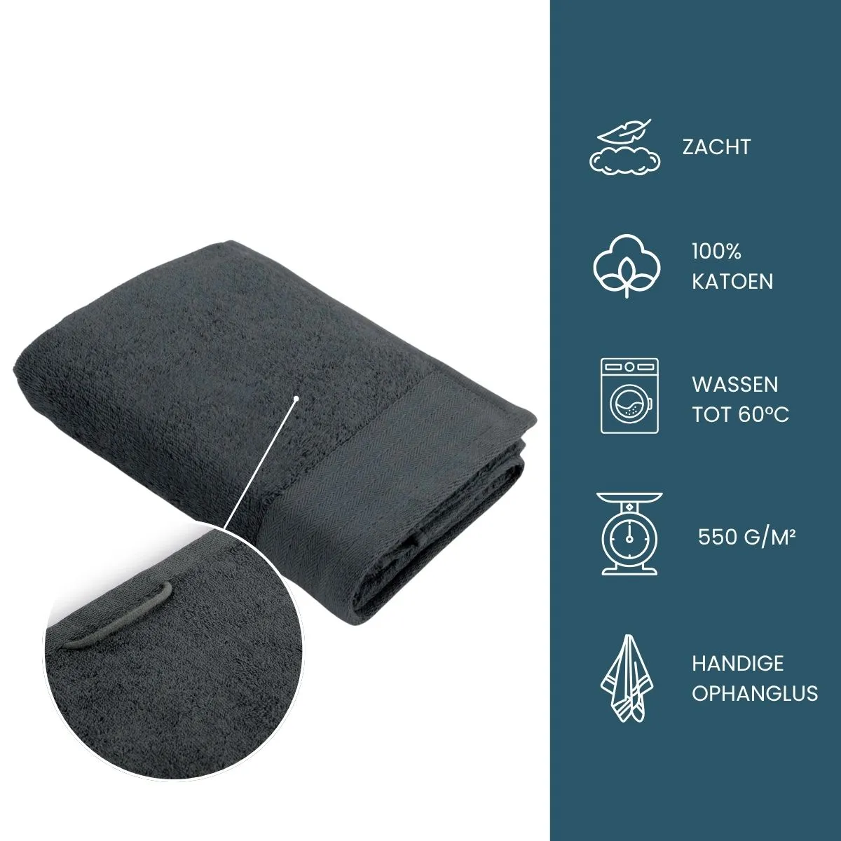 Walra Soft Cotton Handdoeken 50 x 100 cm - 550 gr/m² - Antraciet - 10 stuks