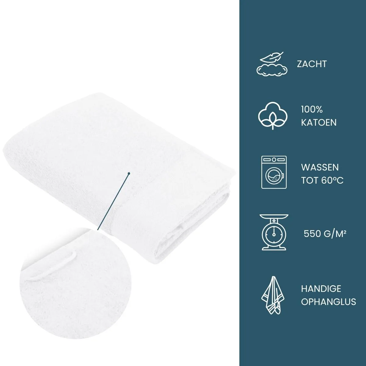 Walra Soft Cotton Handdoeken 50 x 100 cm - 550 gr/m² - Wit - 5 stuks
